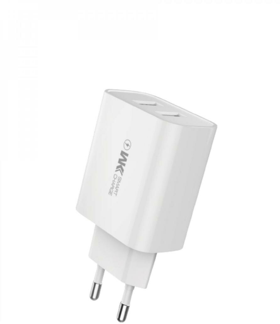 Адаптер/Блок питания/Быстрая зарядка для телефона 2 USB-A 2.1А /Hoco N25 Dual Port Safe Charger white (EU)