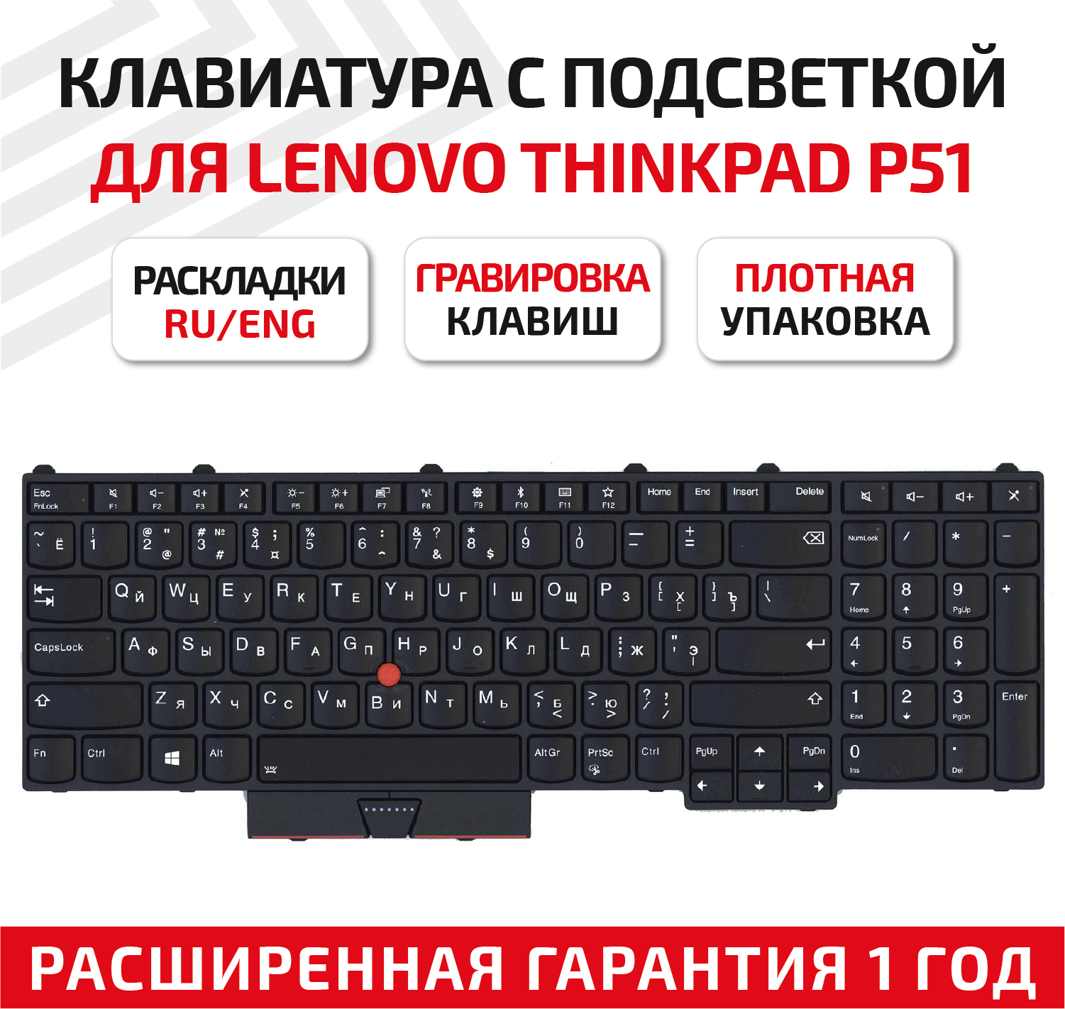 Клавиатура (keyboard) 01HW223 для ноутбука Lenovo ThinkPad P51, P71, черная с подсветкой