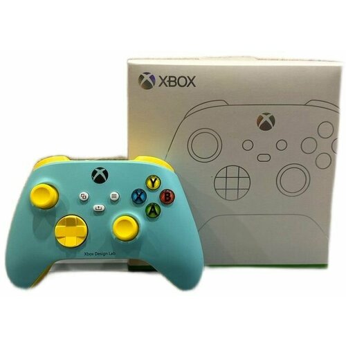Геймпад Microsoft беспроводной Series S / X / Xbox One S / X Wireless Controller Design Lab голубой желтые кнопки (Model: 1914) 4 ревизия с bluetooth
