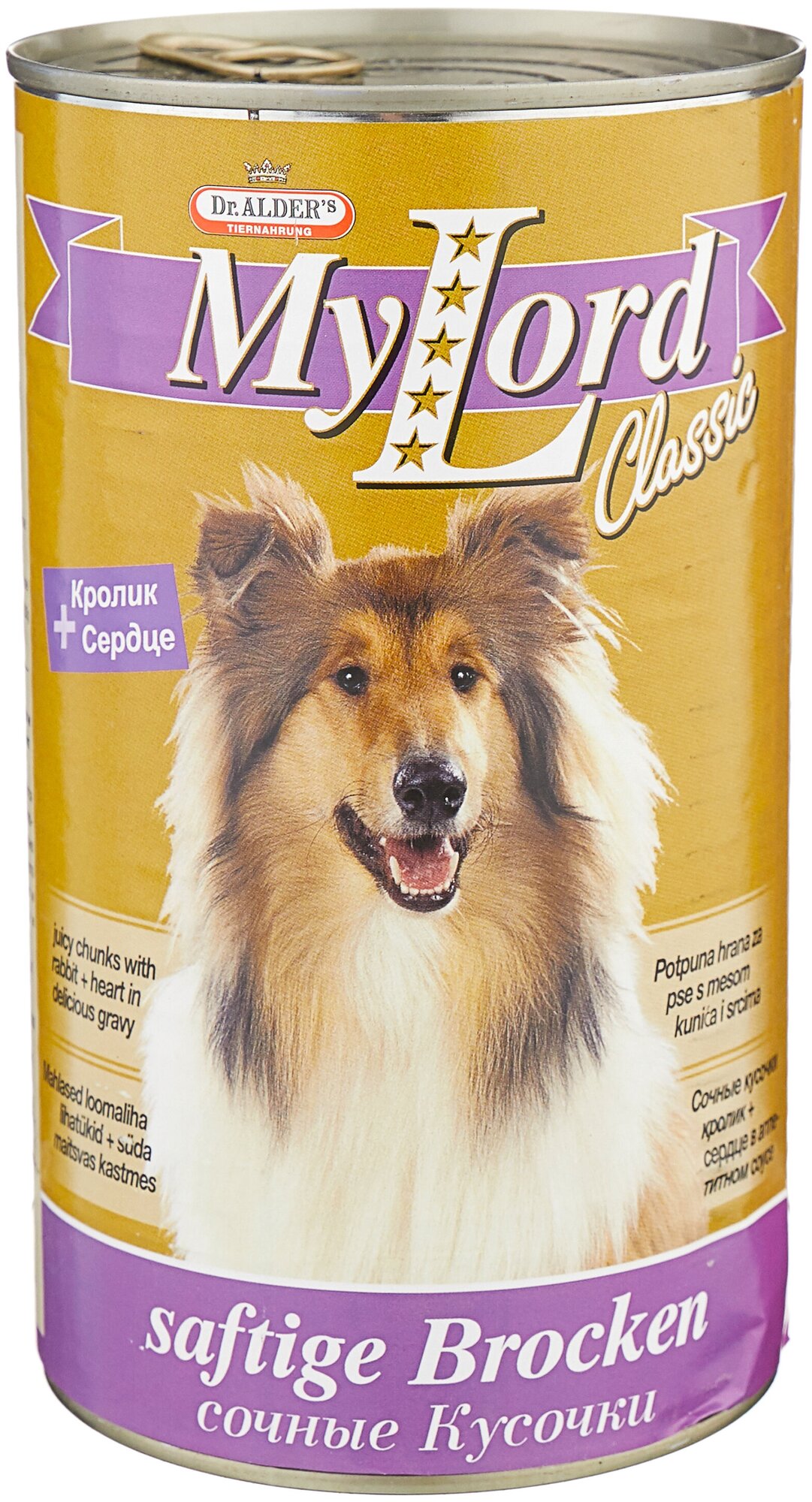 Влажный корм Dr.Alder's My Lord для взрослых собак Classic, кусочки в соусе кролик/сердце, 1.23кг - фото №1