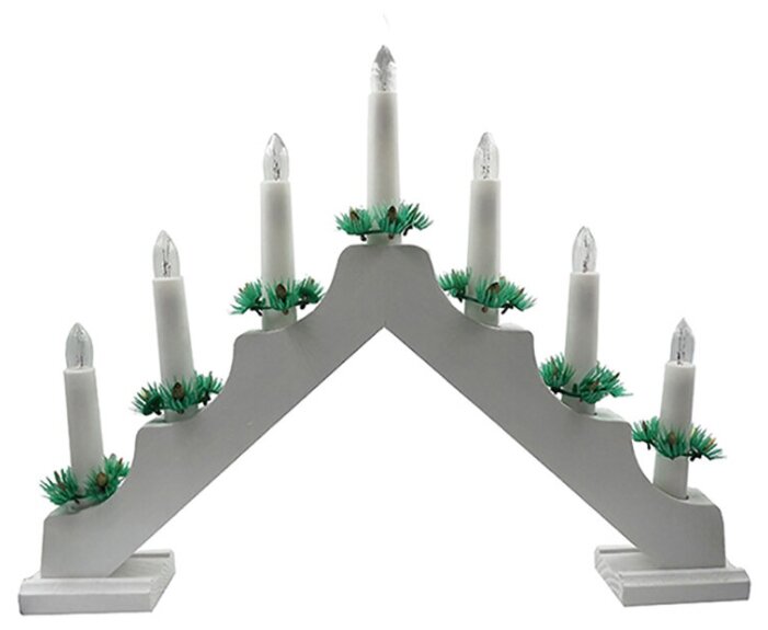 Светильник рождественская горка на деревянной основе с комплектом запасных ламп 7 шт, белая