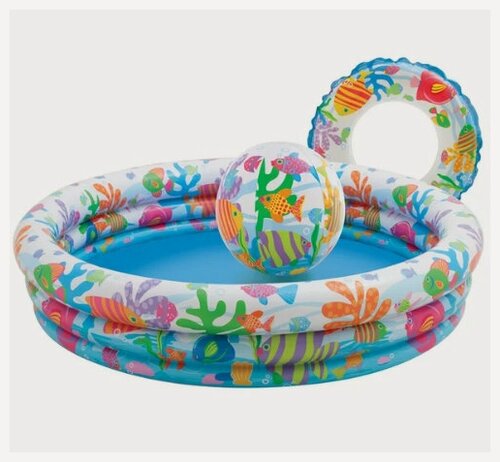 Изображение товара Бассейн intex 59469 дет.132х28см "Рыбки" с мячом и кругом, 204л, от 2 лет "Рыбки/Ананас" круглый132х28см от 2л