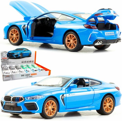 Машинка игрушка металлическая 1:32 BMW M8 Manhart (БМВ) детская, инерционная, свет, звук / Голубой