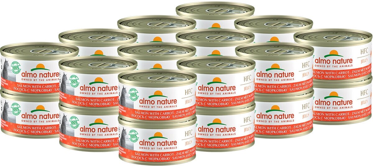 Almo Nature Консервы для Кошек с Лососем и Морковью 75% мяса (HFC Adult Cat Salmon&Carrot) 0,07 кг х 24 шт. - фотография № 4