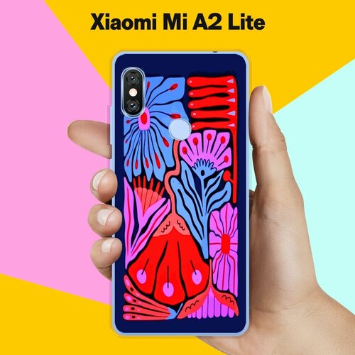 Силиконовый чехол на Xiaomi Mi A2 Lite Цветы на синем / для Сяоми Ми А2 Лайт