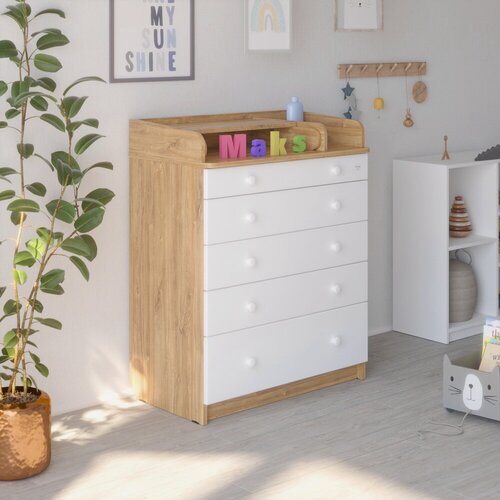 Изображение товара Пеленальный комод Атон Maks с органайзером, 80 х 100 см, 5 ящиков, дуб канзас/белый
