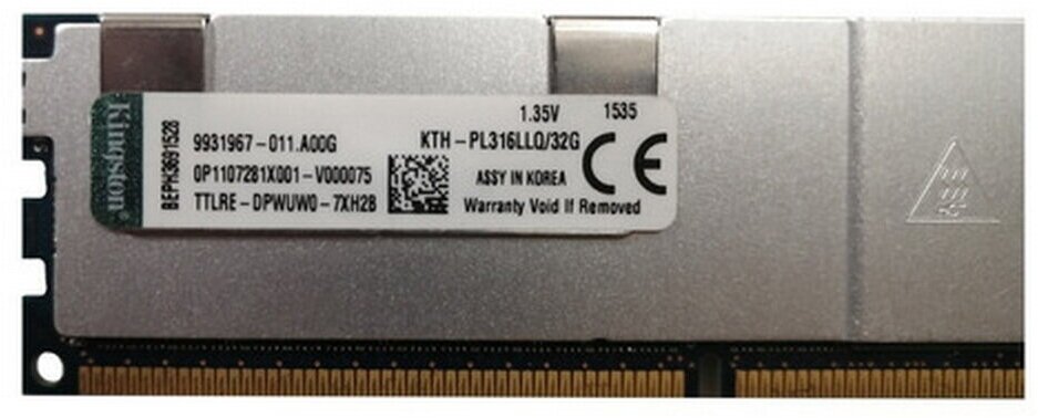 Оперативная память Kingston KTH-PL316LLQ/32G, DDR3, 32 гб, 12800R для серверов и рабочих станций. ОЕМ