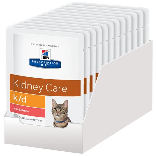 Пауч Hill's k/d диетический корм для кошек при хронической болезни почек, с лососем 0,085 кг