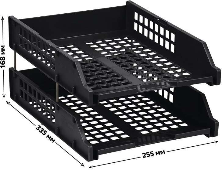 Лотки для бумаг СТАММ горизонтальные, 2 шт, "Strong", на металлических стержнях 6 см, черные (ЛТ102)