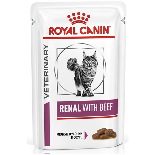Влажный корм для кошек Royal Canin Renal, при проблемах с почками, с говядиной 6 шт. х 85 г (кусочки в соусе)