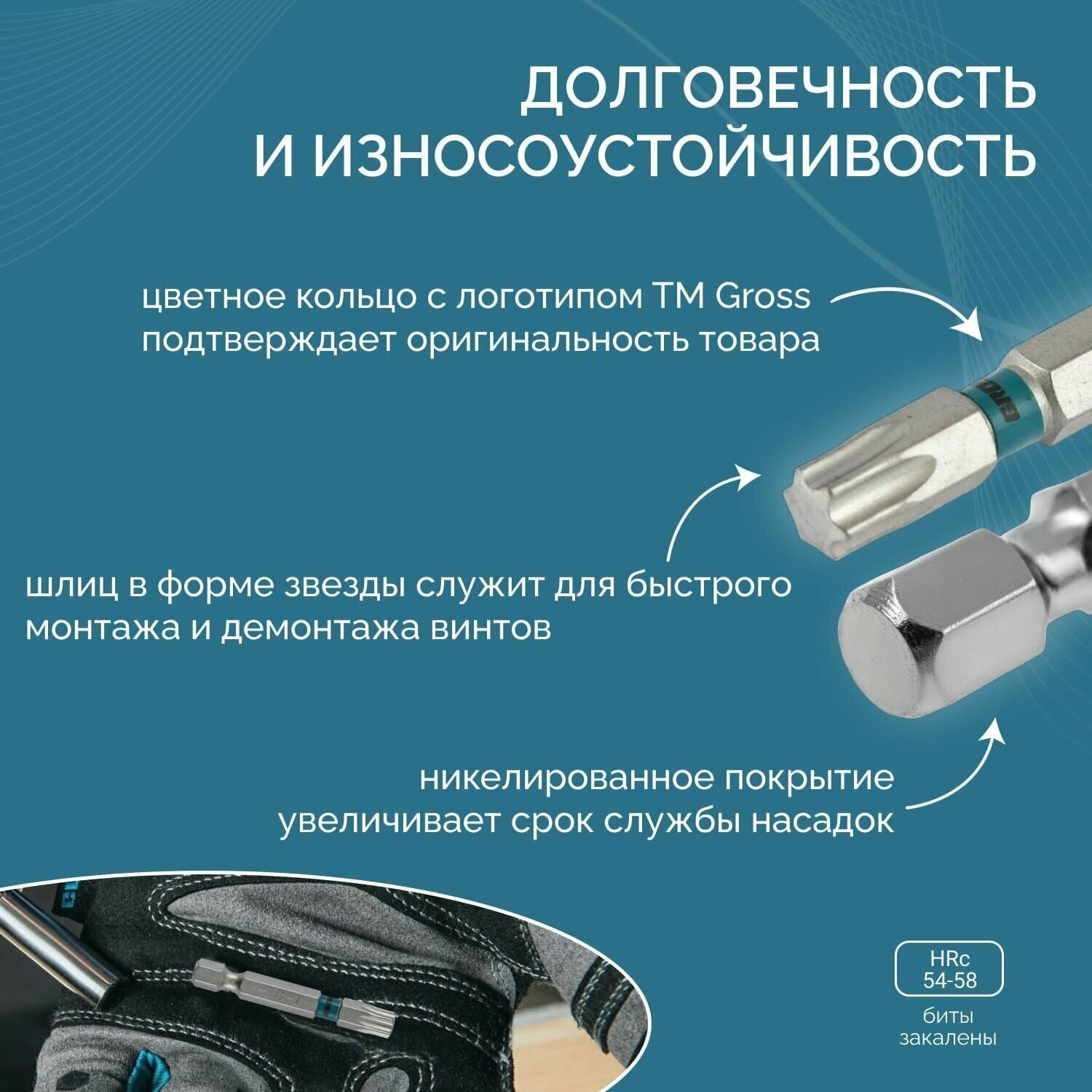 Набор бит TORX 40х50, сталь S2, 10 шт.// Gross 11473 - фотография № 7