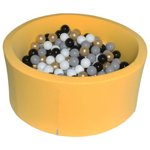 Сухой игровой бассейн “Золотой песок” желтый 100х40 см с 200 шариками: серый, белый, черный, золотой