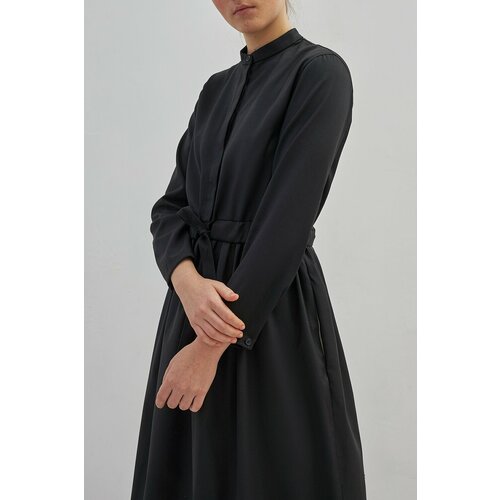 Черное платье уста К устам в фактурную полоску на пуговицах из шерсти M(46)