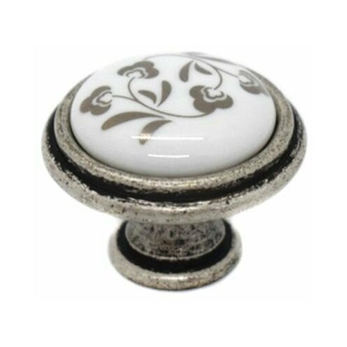 Ручка мебельная кнопка Giusti (Италия) античное серебро + фарфор (1 шт.)