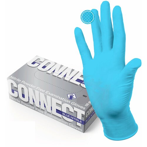 Перчатки смотровые CONNECT нитриловые, голубые, 50 пар, 100 шт, размер XL, очень большие