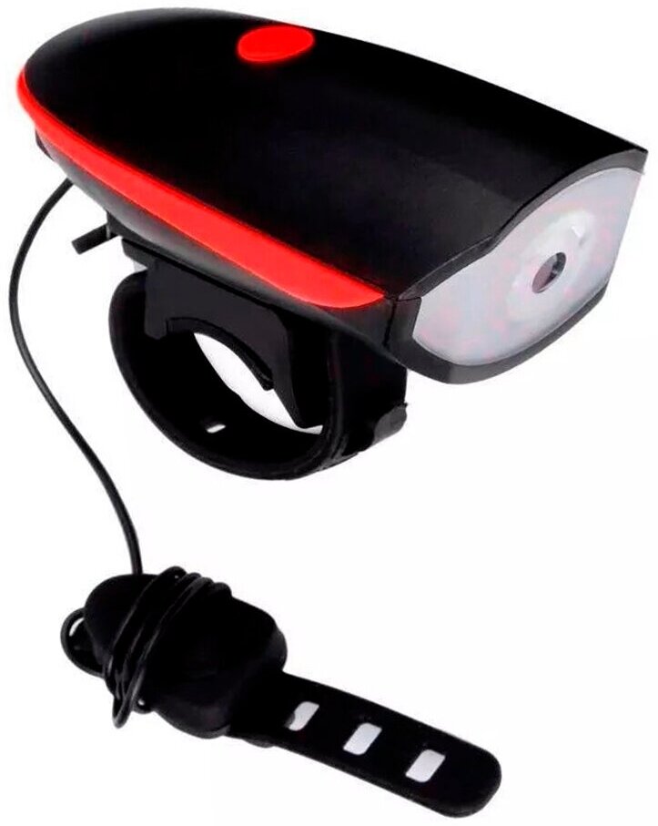 Фонарь велосипедный аккумуляторный светодиодный передний с гудком (красный)