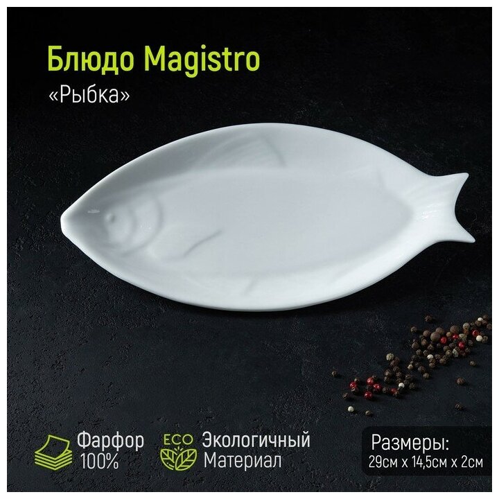 Блюдо фарфоровое Magistro «Рыбка», 29×14,5×2 см, цвет белый