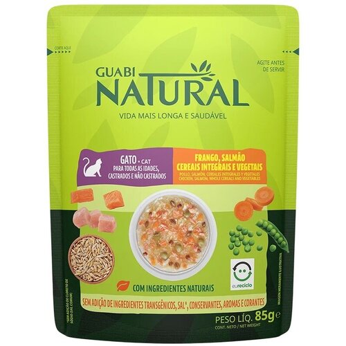 guabi natural корм беззерновой для взрослых кошек cat grain free пауч курица лосось и овощи 85 г 6 шт Guabi Natural Cat пауч для взрослых кошек курица, лосось, цельнозерновые злаки и овощи 85 г