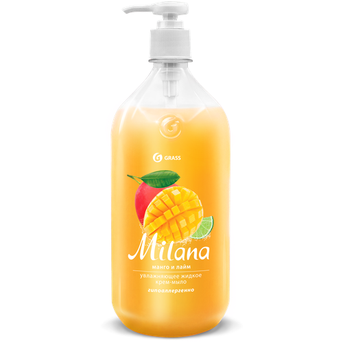 Жидкое мыло для мытья рук туалетное гипоаллергенное густое мягкое пенное Grass Milana манго и лайм 1литр 125418