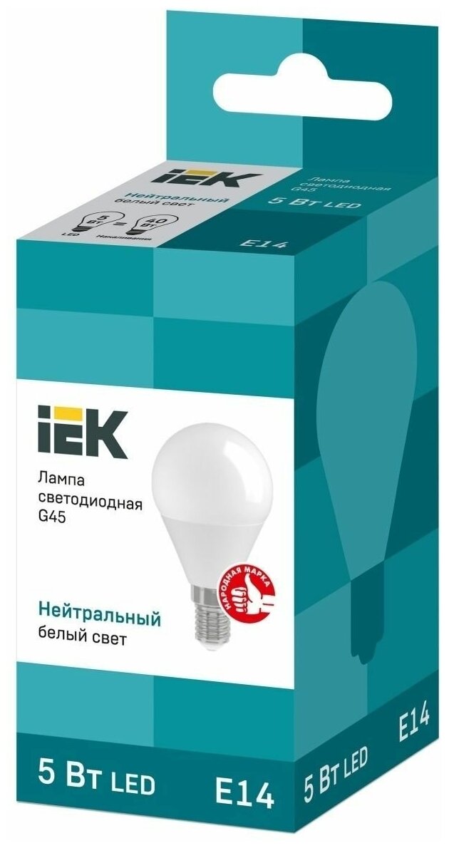 Лампа IEK LED G45 шар 5 Вт 230 В 4000К E14 LLE-G45-5-230-40-E14 - фотография № 6