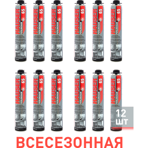 Пена монтажная HAUSER 65 ПРОФ всесезонная 740 мл 12 шт 4300₽