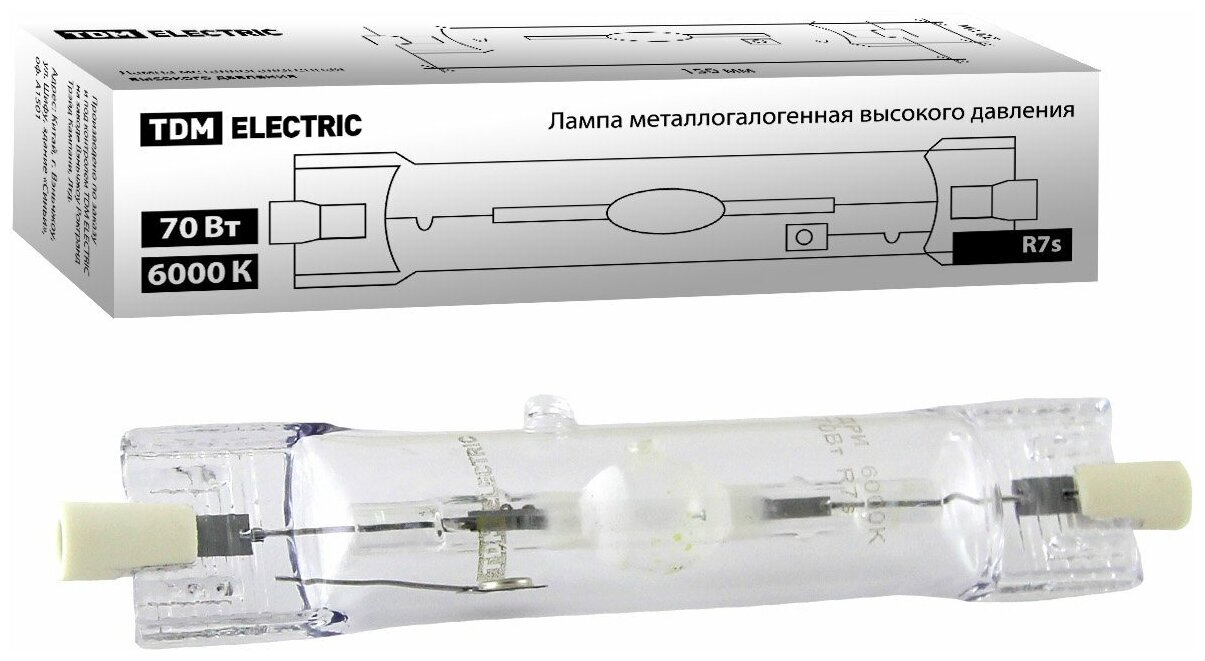 Лампа металлогалогенная ДРИ 70 6000 К Rх7s TDM {SQ0325-0012}