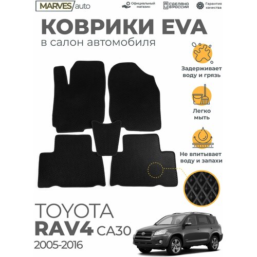 Коврики EVA (ЭВА, ЕВА) в салон автомобиля Suzuki SX4 от 2006 г, комплект 5 шт, черный ромб/черный кант