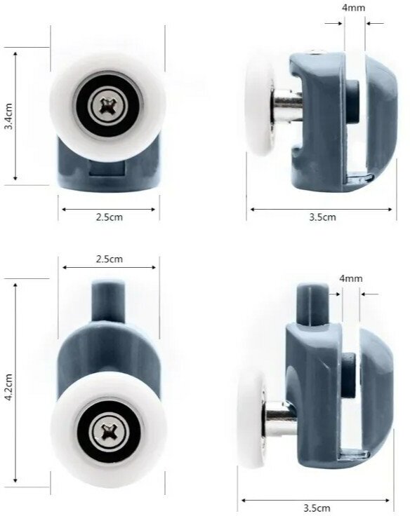 Ролики (колёсики) для душевой кабины 19 мм направляющие для душевой в комплекте 8 шт.