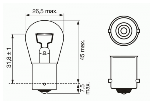 Лампа накаливания фонарь указателя поворота лампа Bosch 1987302280 12V21WP21WLONGLIFEDAYTIME P21W Abarth 500 (312).