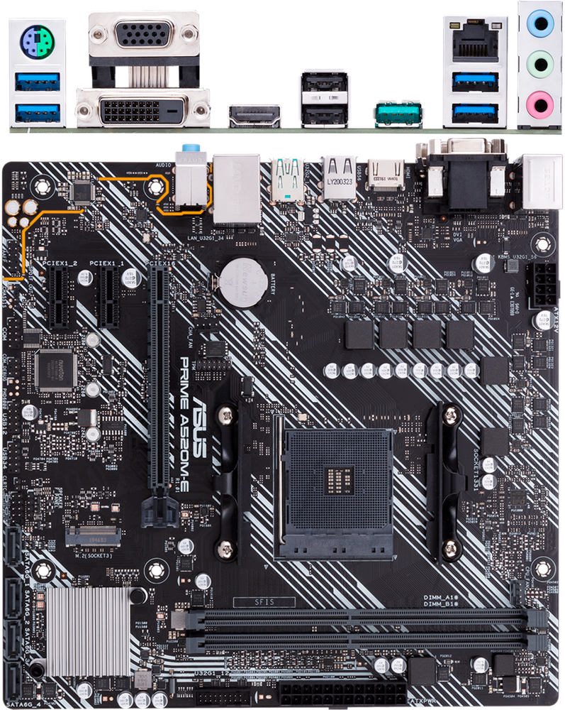 Материнская плата ASUS Prime A520M-E A520 Socket AM4 2xDDR4, 4xSATA3, RAID, 1xM.2, 1xPCI-E16x, 5xUSB3.2, D-Sub, DVI-D, HDMI, Glan, mATX