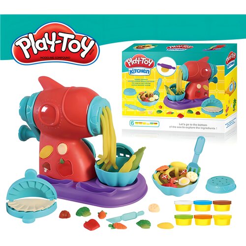 Набор для лепки из теста Play-Toy Кухня / Паста-машина / инструменты, формочки, 6 цветов