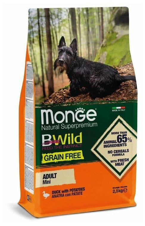 Сухой корм для собак Monge BWILD Feed the Instinct, утка, с картофелем 1шт. х 2.5 кг