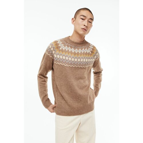 фото Жаккардовый свитер свободного кроя - темно-бежевый/разноцветный - s h&m