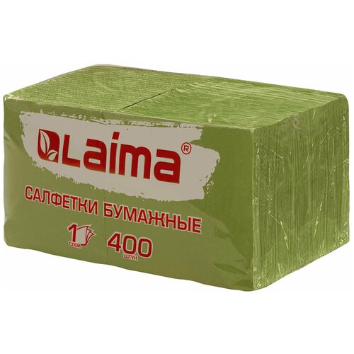 Салфетки бумажные 400 шт., 24х24 см, Big Pack, зелёные, 100% целлюлоза, LAIMA, 114728