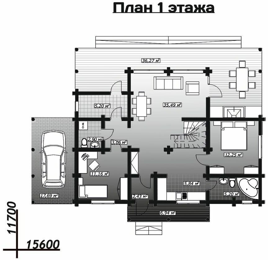 Готовый проект дома из оцилиндрованного бревна / Двухэтажный / 166,71 м2 - фотография № 2