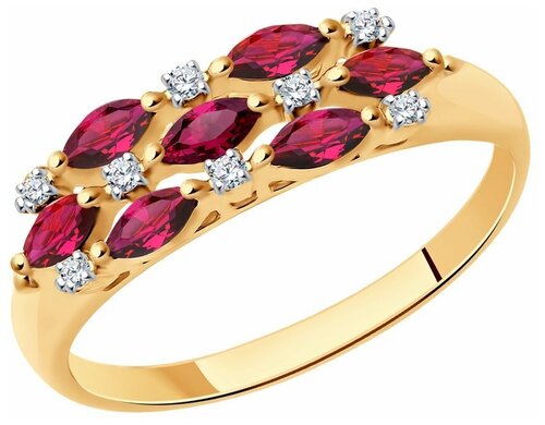 Кольцо Diamant online, красное золото, 585 проба, рубин, бриллиант, размер 20, красный, бесцветный