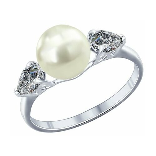 фото Серебряное кольцо sokolov 94011763 с фианитом и жемчугом, размер 18 diamant-online