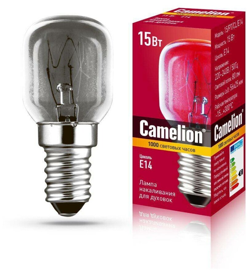 Лампа накаливания для духового шкафа MIC Camelion 15/PT/CL/E14 (Эл.лампа накал.для духовок)