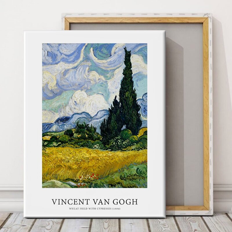 Картина на холсте 40х50 см "Ван Гог, пшеничное поле с кипарисом", Большая картина для интерьера на стену, на подрамнике
