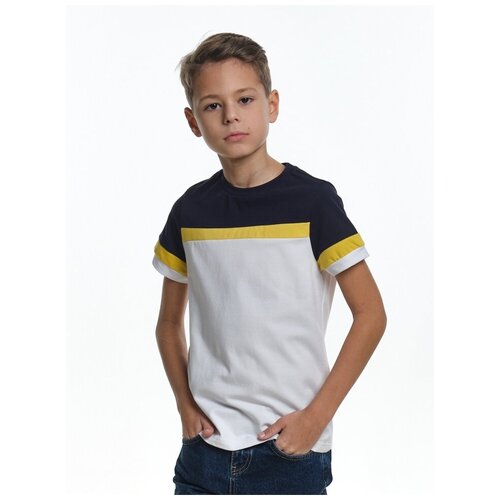 Футболка Mini Maxi, размер 128, синий, белый комплект одежды светлячок с футболка и шорты повседневный стиль размер 128 134 горчичный синий