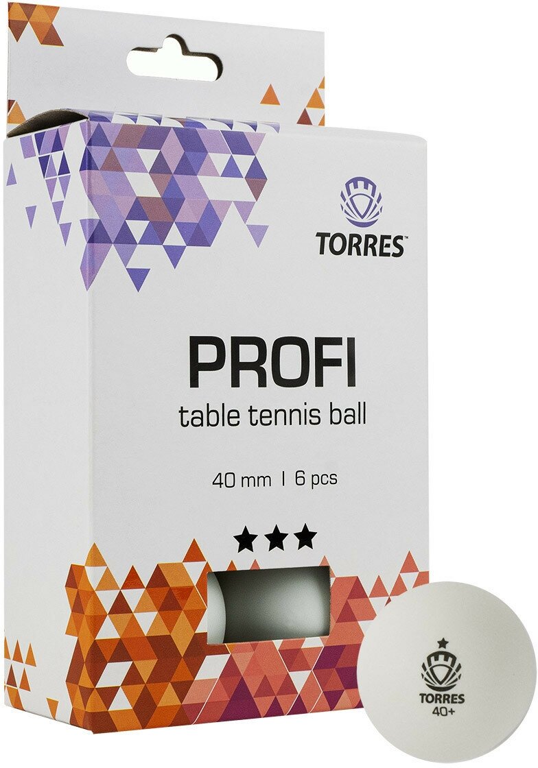 Мячи для настольного тенниса TORRES 3* Profi 40+ Plastic x6 White TT21012