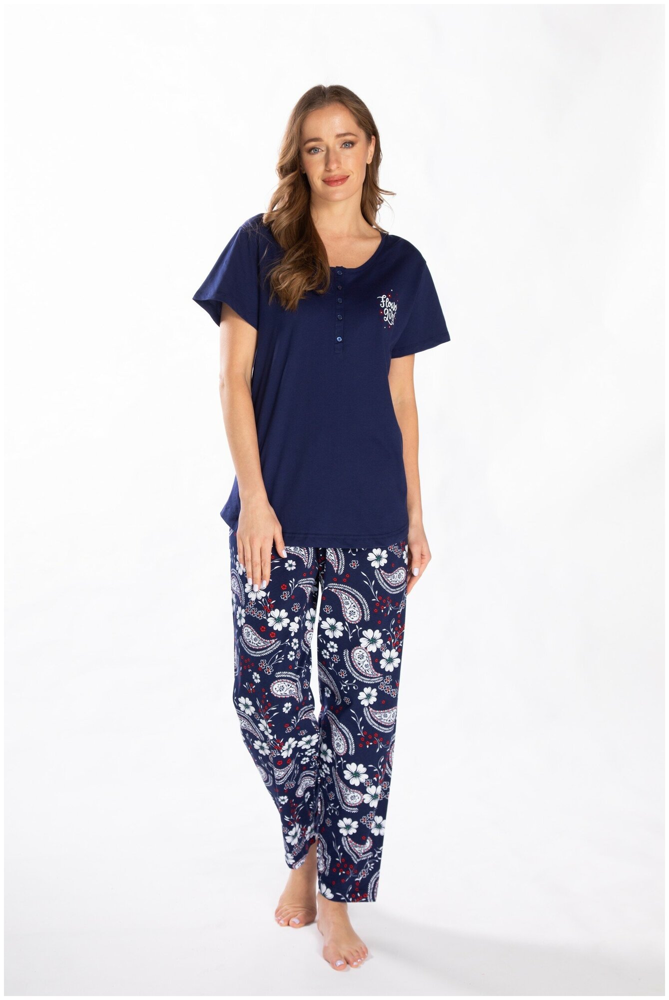 Пижама Vienetta, брюки, размер 54, синий - фотография № 1