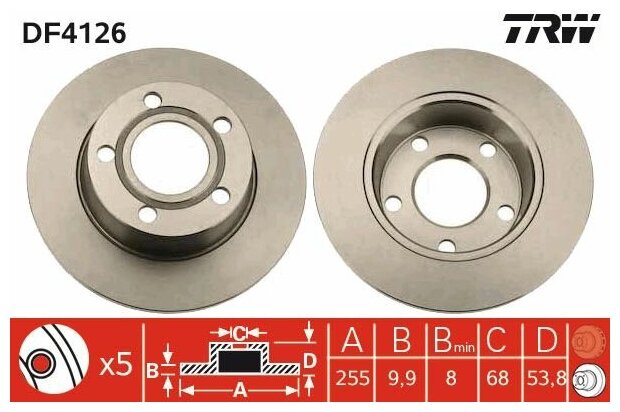 Диск тормозной задний для audi a6 (c5) quattro (255мм) Trw DF4126