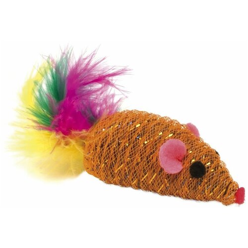 Игрушка для кошек PA 5017, мышка с хвостиком из разноцветных перьев