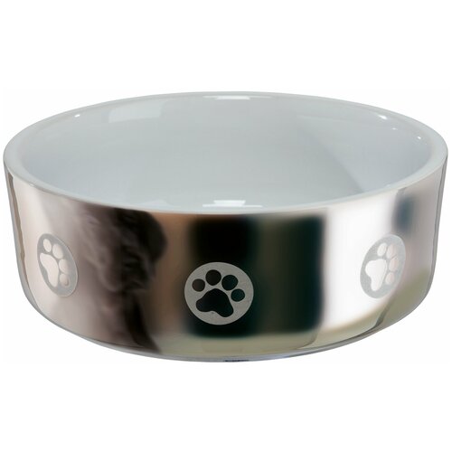 миска керамическая pet s home 0 3 л ø 12 см кремовый тёмно серый Миска TRIXIE 25083 керамическая для собак 300 мл 0.3 л серебристо-белый