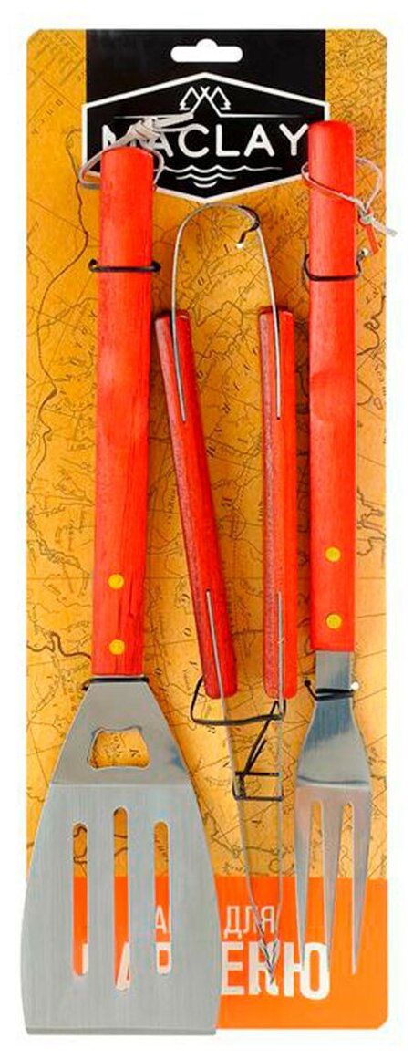 Набор для барбекю Maclay лопатка, щипцы, вилка, 40 см (134214)