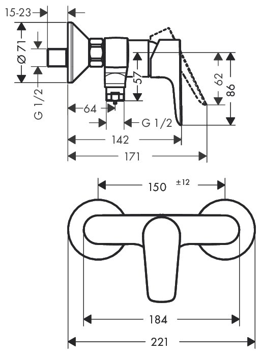 Talis E 71760000 Смеситель для душа (1/2", однозахватный, 17 л/мин) Hansgrohe - фото №2