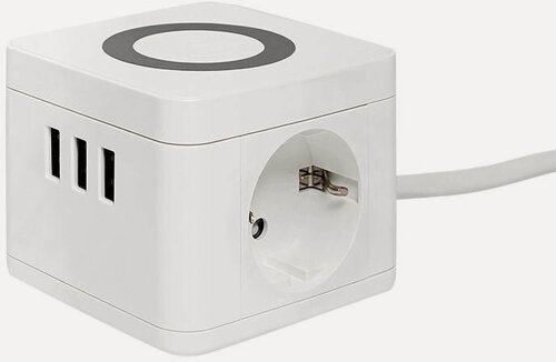 Изображение товара Удлинитель «Куб» 2х1.3м 3USB 2.4А+зарядное устройство 1кв. мм EKF UBA-CUB-3-WC