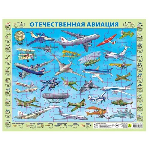 Пазл РУЗ Ко Отечественная авиация(с 1803 по 2018г), на подложке (36х28 см), 63 дет., разноцветный