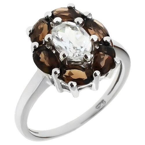 фото Balex кольцо 1410931075 из серебра 925 пробы с горным хрусталем и раухтопазом природным, размер 17